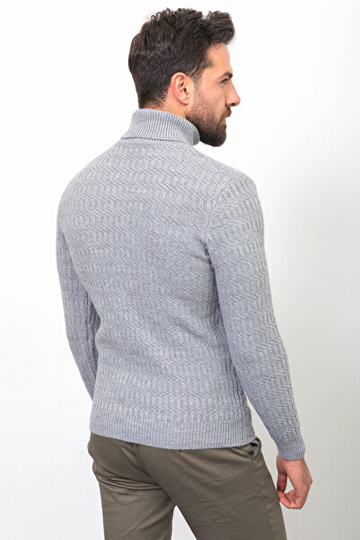 Mcr Πλεκτό μοτίβο Slim Fit Ολόσωμο Μάλλινο Ανδρικό Πουλόβερ Ανοιχτό Γκρι - 11399.22K