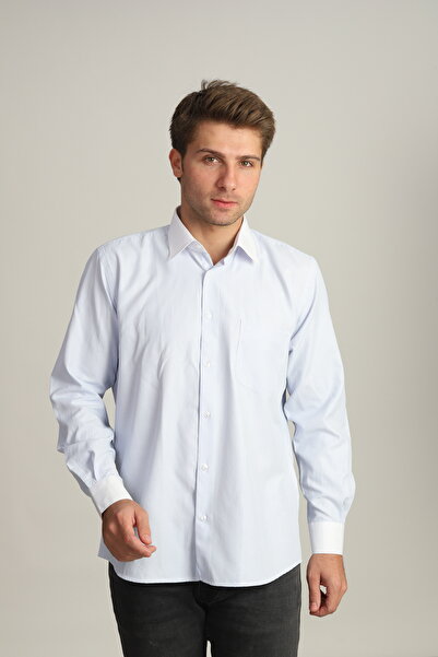 PASSERO Regular Fit Çizgili Beyaz Yaka Manşet