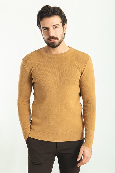 Mcr Plain Slim Fit Crew Neck Wool Men's Knitwear Sweater Brown - 11385.22K