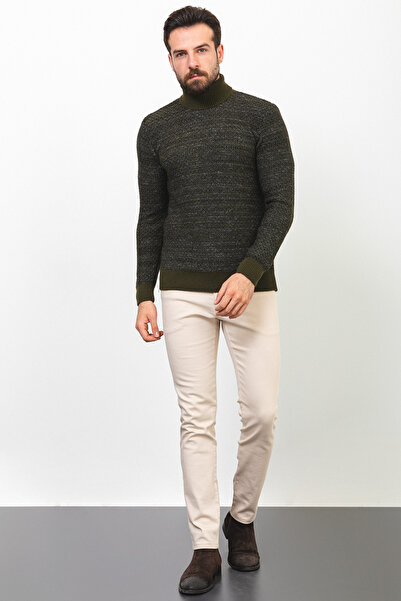 Mcr Смугастий Slim Fit чоловічий светр з повним коміром з вовни, хакі - 11408.22K