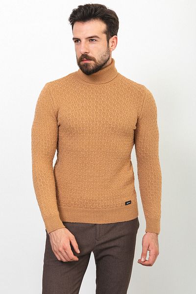 Mcr Patterned Slim Fit Full Turtleneck Wool Men's Sweater Camel - 11400.22K