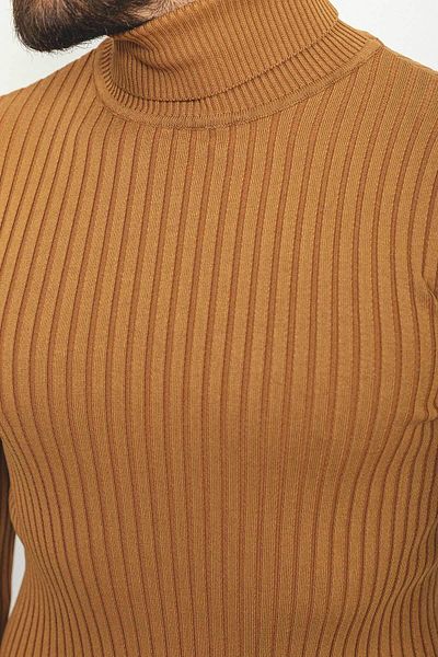 Mcr Striped Slim Fit Full Turtleneck Men's Sweater Camel - 11418.22K