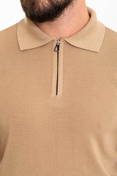 Mcr Прямий Slim Fit на блискавці з поло-коміром чоловічий трикотажний светр камельного кольору - 11464.23K
