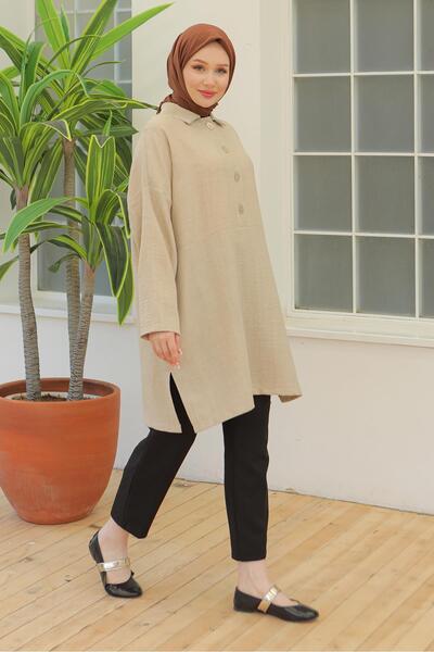 Armine TREND Gömlek Yaka Düğmeli Tunik Taş 24YT442