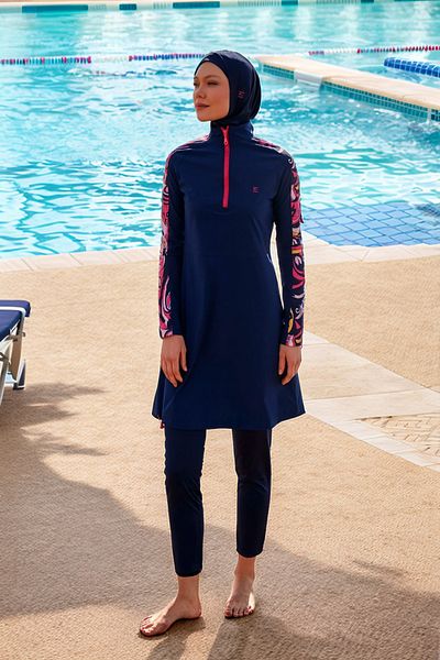 Marina Navy Blue Full Covered Parachute Hijab Swimsuit - M2489