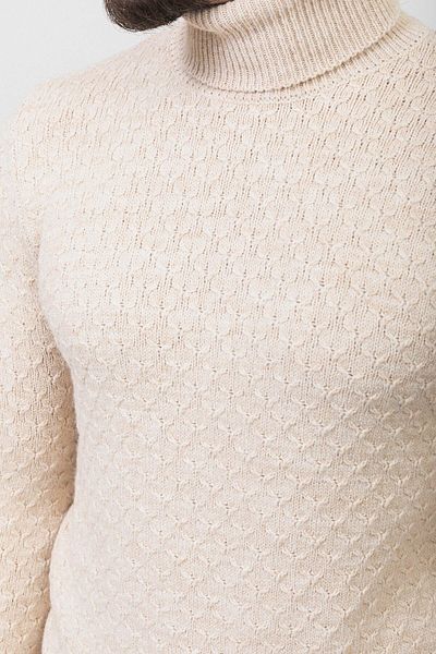 Mcr Patterned Slim Fit Full Turtleneck Wool Men's Sweater Beige - 11400.22K