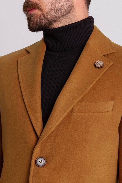 Mcr Straight Slim Fit Mono Collar Classic Wool Men's Coat Camel - 21208.20K