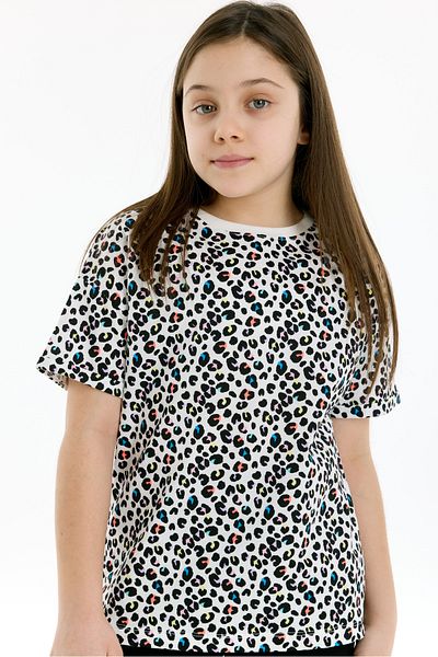 Kyron Tricou pentru fete 100% bumbac cu model leopard - Ecru