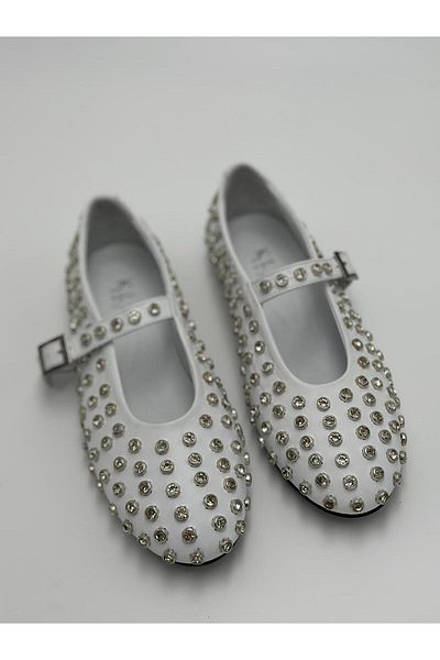 Klay Shoes Pantofi de balerină Trocley albi de damă