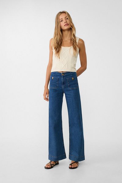 Stradivarius D77 بنطلون جينز بسيط مع جيوب