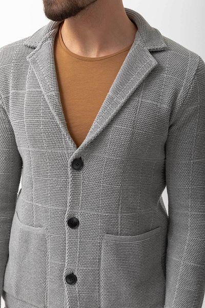 Mcr Checkered Pocket Slim Fit Men's Knitwear Jacket Light Gray - 11225.21K