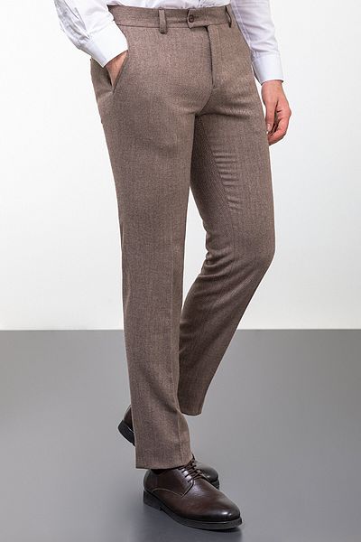 Mcr Patterned Super Slim Fit Wool Men's Trousers Camel-Beige - 38109.22K