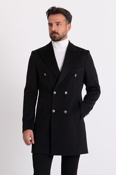 Mcr Straight Slim Fit Wide Collar Wool Men's Coat Black - 21210.20K