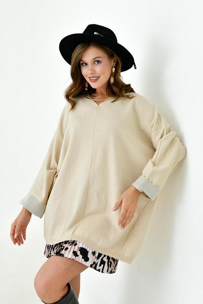 FTZ WOMEN Women's Bat Cut Tunic Beige 20724