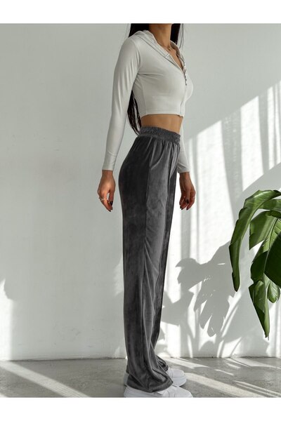 Gugus Sametové dámské tepláky - široká noha, dvojitá kapsa