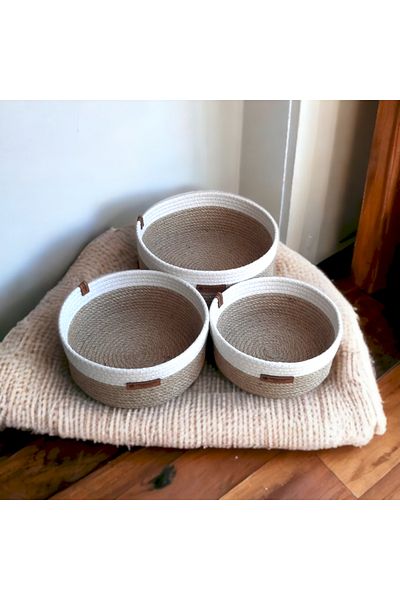 HandmadeSNM Комплект ръчно изработени кошници от ракита от юта, органайзер за баня, органайзер