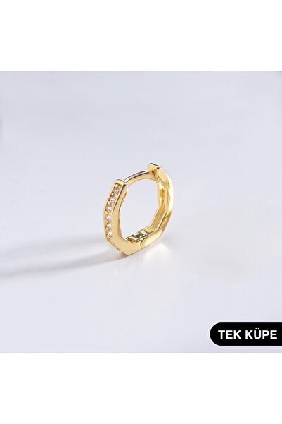 GOLDKUPE 14 Ayar Altıgen Tek Halka Altın Küpe 0,54 gr