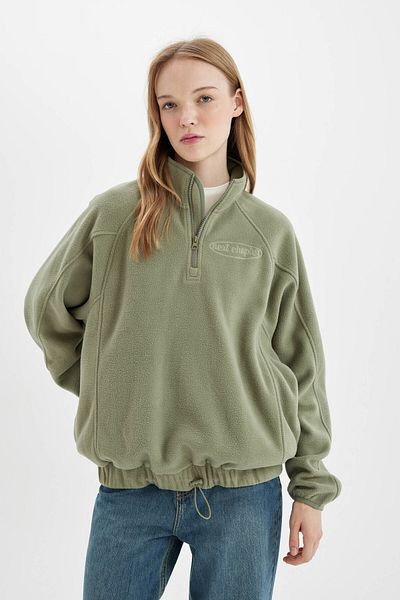 DeFacto Regular Fit Half Zip Printed Fleece Sweatshirt