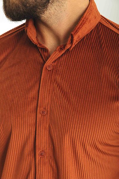 Mcr Striped Brick Color Slim Fit Men's Shirt