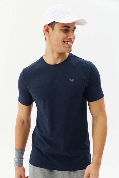 bilcee Ανδρικό μπλουζάκι Navy Blue Crew Neck 100% βαμβακερό Basic καθημερινό και αθλητικό μπλουζάκι 8766