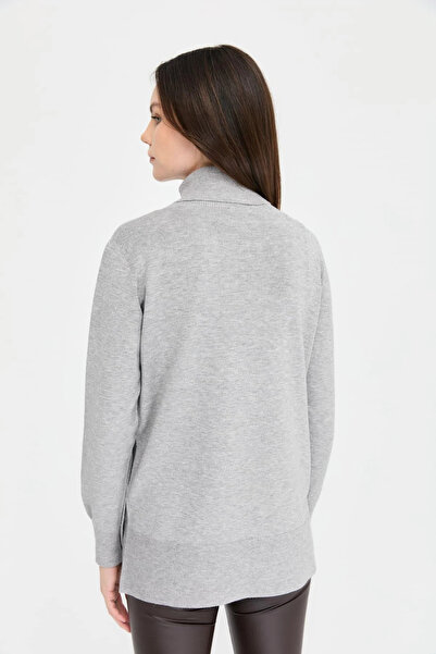 Desen Triko Gray Seamless Full Turtleneck Women's Sweater - 23391
