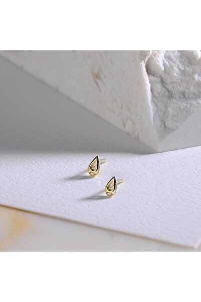 GOLDKUPE 14 Ayar Altın Minik Taşlı Damla Küpe 0,64 gr