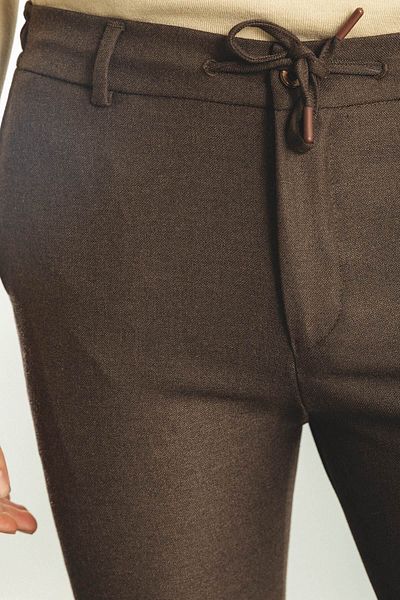 Mcr Straight Super Slim Fit Men's Pants with Elastic Waist Drawstring Brown - 38112.22K