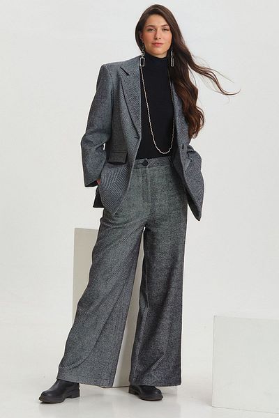 Clandestino Gray Herringbone Patterned Stylish Women's Set