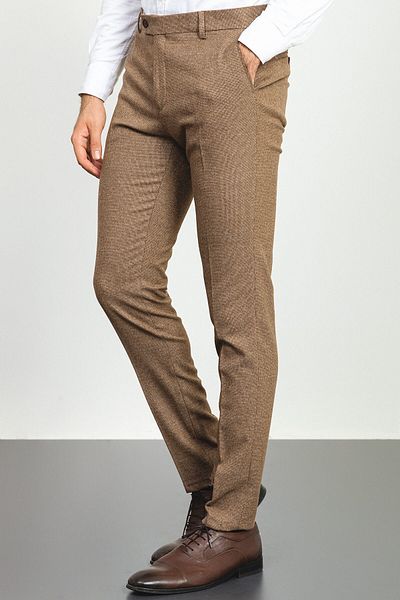 Mcr Patterned Super Slim Fit Wool Men's Trousers Camel - 38106.22K