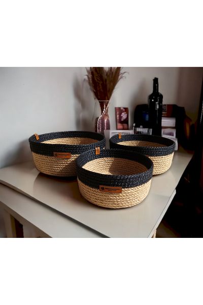 HandmadeSNM طقم سلة من الخيزران مصنوع يدويًا من الجوت، منظم للحمام، منظم