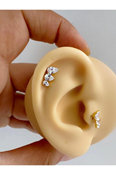 Arescollection 1 adet G23 TİTANİUM ( titanyum) zirkon taşlı tragus kıkırdak  ...