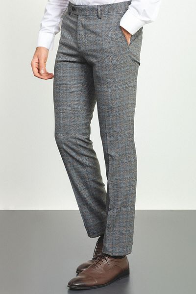 Mcr Plaid Slim Fit Classic Wool Men's Trousers Anthracite - 38126.22K