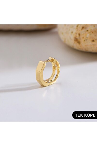 GOLDKUPE 14 Ayar Altıgen Tek Minik Halka Altın Küpe 0,66 gr