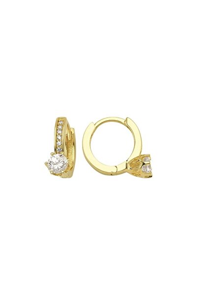 GOLDKUPE 14 Ayar Tek Taşlı Halka Altın Küpe 2,08 gr