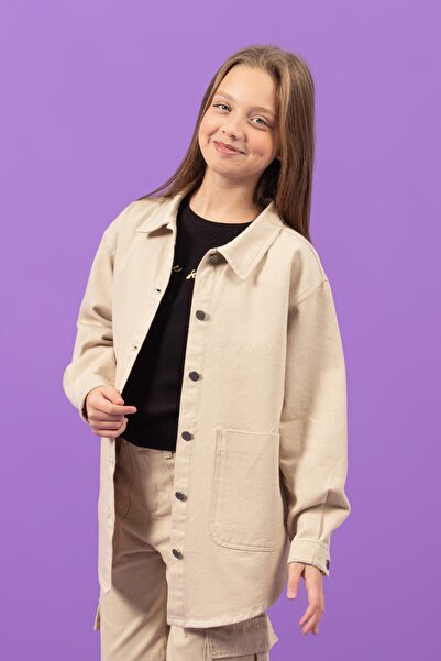 DMB BOYS & GIRLS Oversize Gabardin Kız Çocuk Kot Ceket