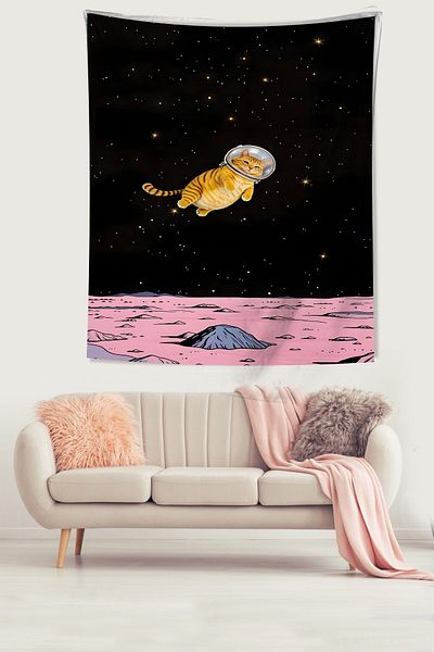 on the clouds Space Patterned Astronaut Cat Tapestry - Cute, Non-Slip Fabric, Wall Cloth and Carpet