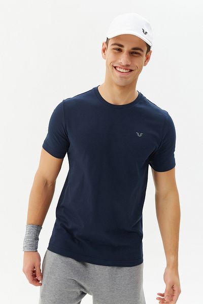 bilcee Ανδρικό μπλουζάκι Navy Blue Crew Neck 100% βαμβακερό Basic καθημερινό και αθλητικό μπλουζάκι 8766
