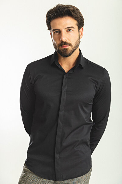 Mcr Cămașă clasică pentru bărbați, slim fit, cu model, neagră - 37675.22K