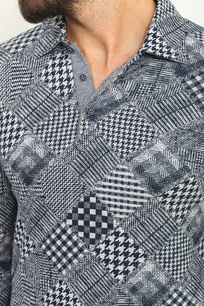 Mcr Patterned Slim Fit Polo Neck Long Sleeve Men's T-Shirt Navy Blue - 36767.22K