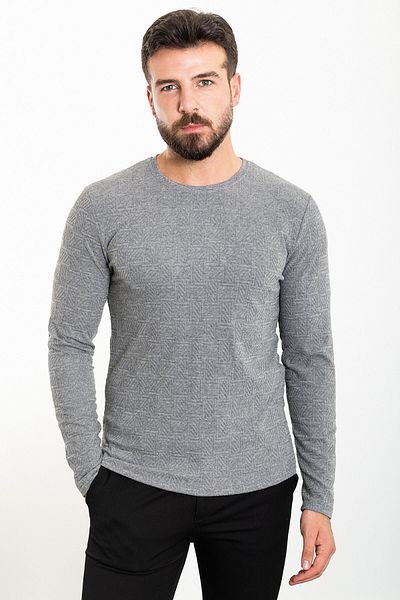 Mcr Patterned Slim Fit Crew Neck Long Sleeve Men's T-Shirt Gray - 36803.23K