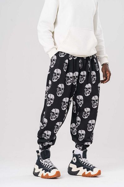 go gang own Skull Elastic Waist and Leg Pleated Baggy Shalwar
