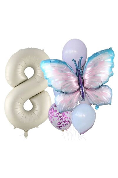 DÜVENCİ TİCARET مجموعة بالونات على شكل فراشة بأرقام كريمية