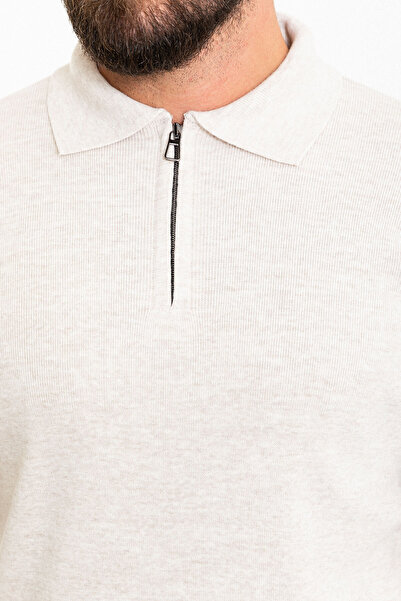 Mcr Прямий Slim Fit на блискавці з поло-коміром чоловічий трикотажний светр бежевий - 11464.23K