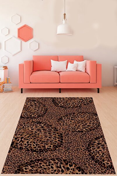 on the clouds Leopar Zeminli Leoparlı Tropikal Yapraklı Yıkanabilir Kaymaz Ta...