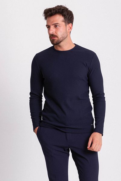 Mcr Slim Fit Long Sleeve Crew Neck Men's T-Shirt Navy Blue - 36679.21K