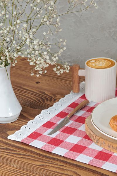 cotton maison Runner Scalloped Plaid Retro 40X110 cm