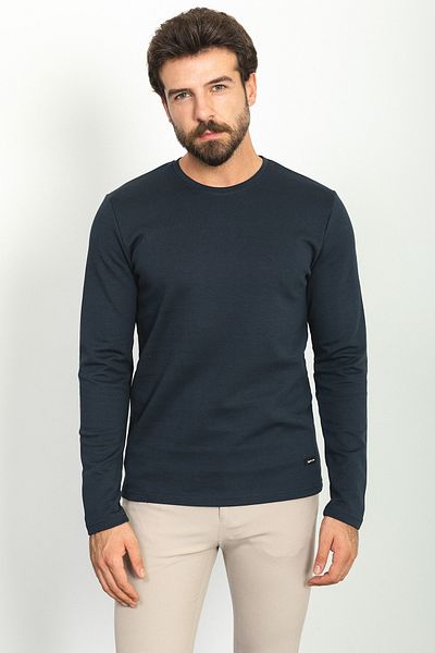 Mcr Ανδρικό μπλουζάκι Basic Slim Fit Crew μακρυμάνικο Navy Blue - 36766.22k