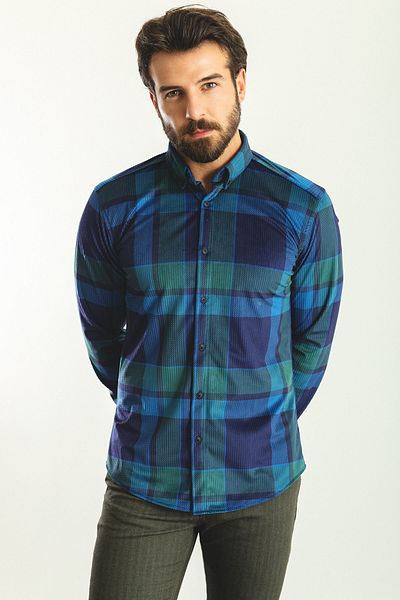 Mcr Patterned Slim Fit Men's Shirt Light Navy Blue - 37684.22K