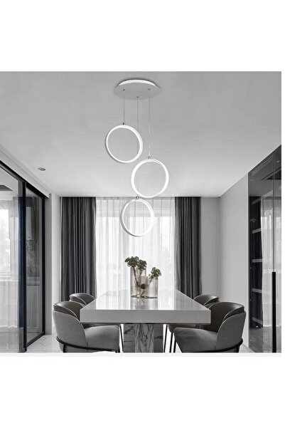 Lambadar Üçlü Halka Model Sarkıt Modern Led Beyaz Işık Ultra Power Led Avize ...