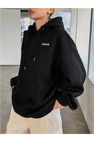 Revasser Unisex Erkek/Kadın UNİQUE Renkli Özel Baskılı Pamuklu Oversize Kapüşonlu Sweatshirt